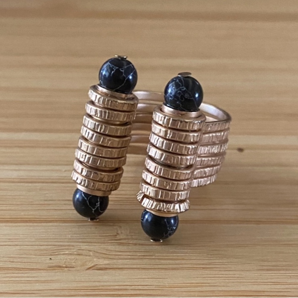 Haily Greek Gold & Onyx Gold Plated Brass Ring